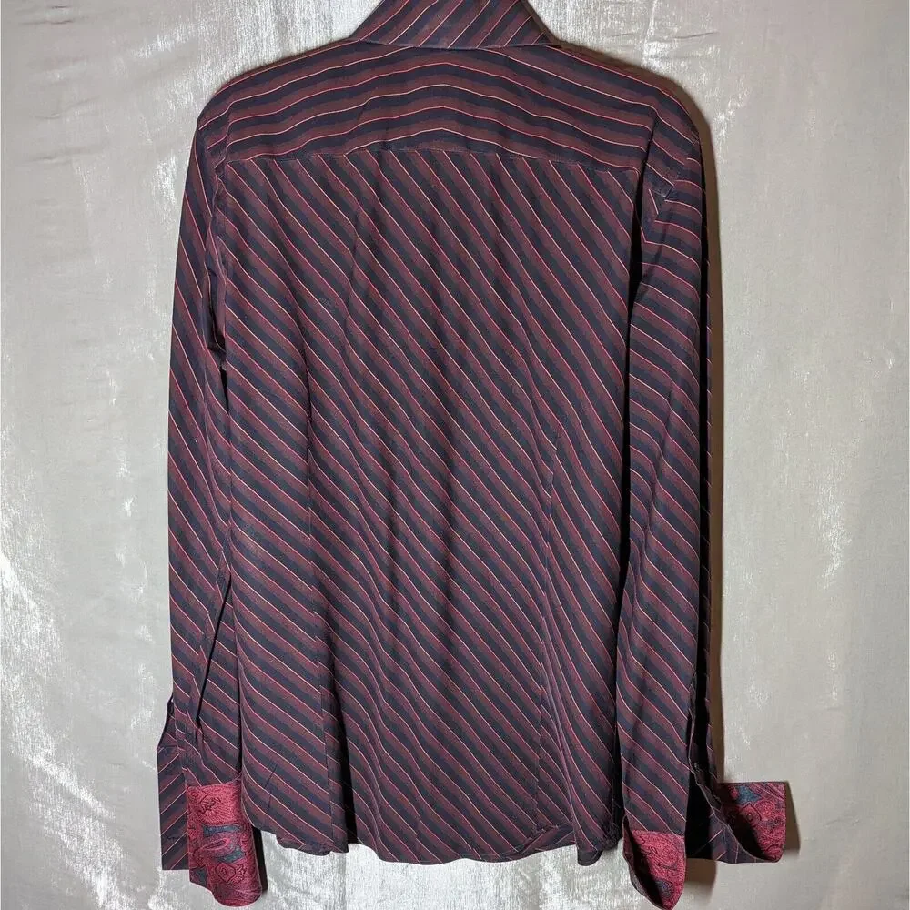 Vtg Banana Republic Men Medium Flip Cuff Slim Fit Black - Red Diagonal Stripe